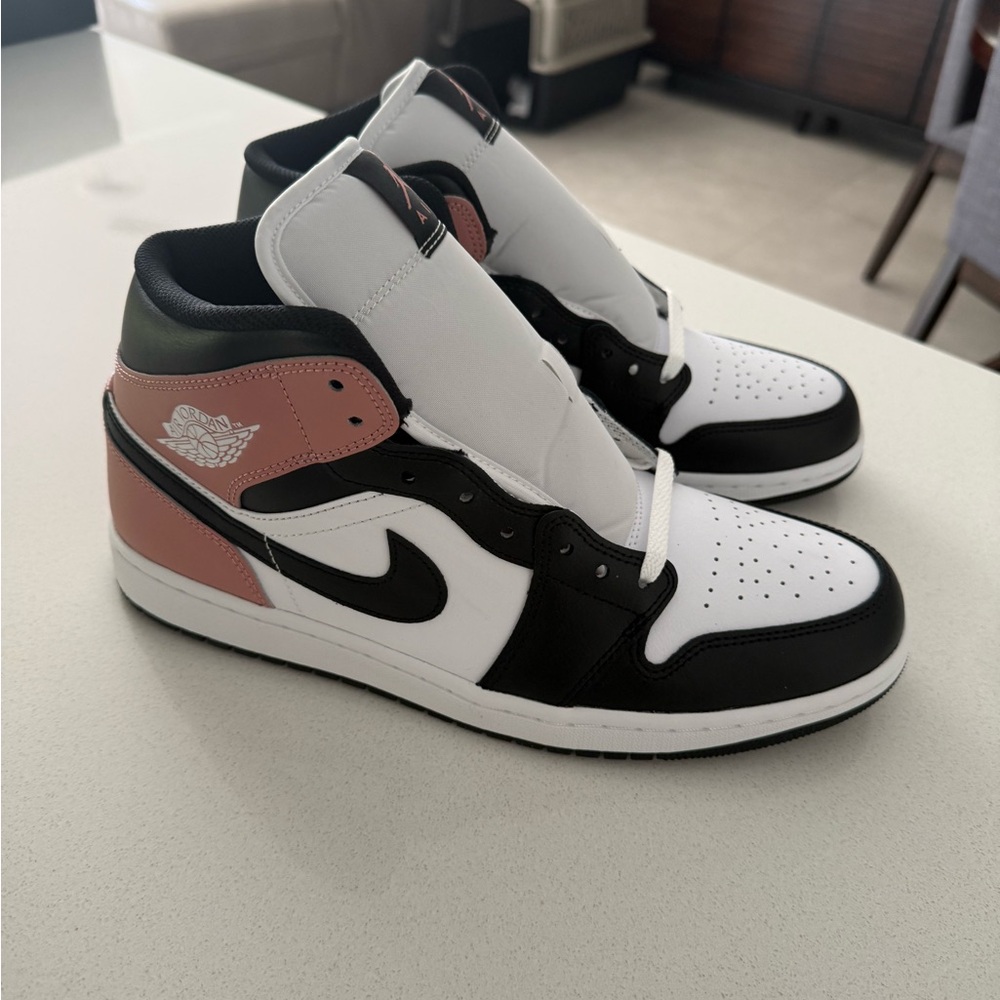 Nike Air Jordan 1 Mid White Black Pink Accent Sneakers